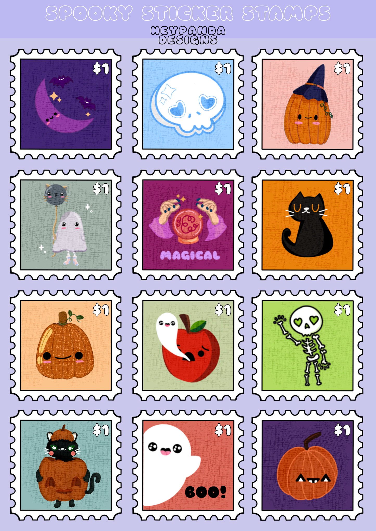 spooky stamps (sticker sheet)